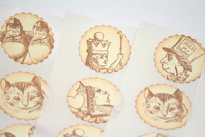 Alice in Wonderland Stickers Seals Stamped Handmade