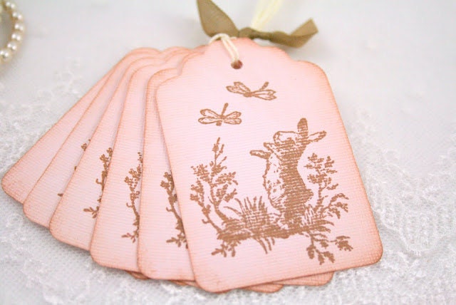 Bunny Gift Tags Favor Easter Tags Dragonflies and Flowers