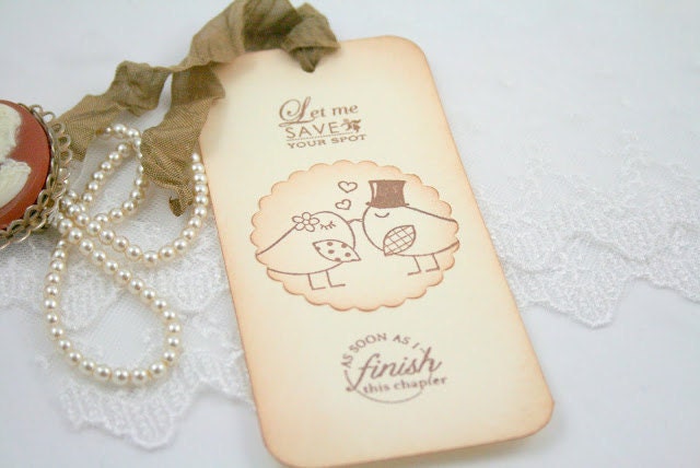 Wedding Favor Bookmark Favor Vintage Love Birds - You Choose Ribbon Color