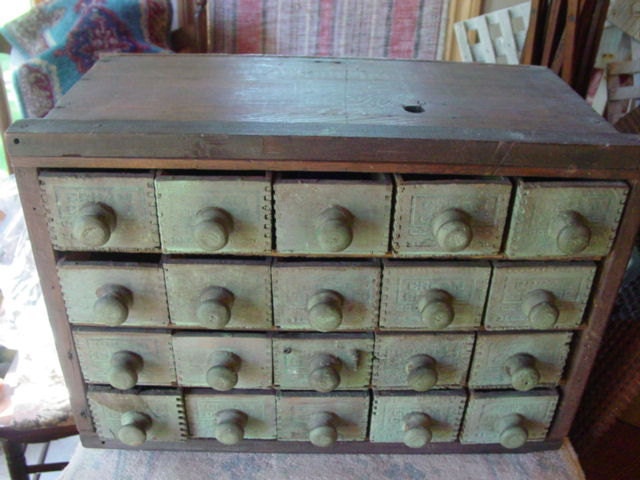 Folk Art Cabinet With Twenty Cheese Box Drawers RESERVED for Hilary