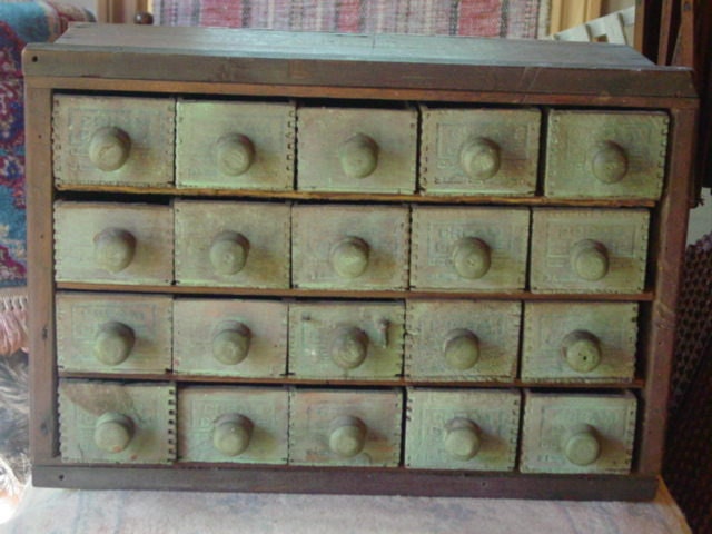 Folk Art Cabinet With Twenty Cheese Box Drawers RESERVED for Hilary