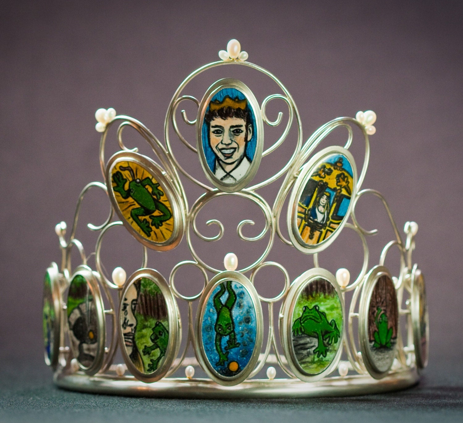 The Frog King-Brother's Grimm story crown with removable necklace/ brooch