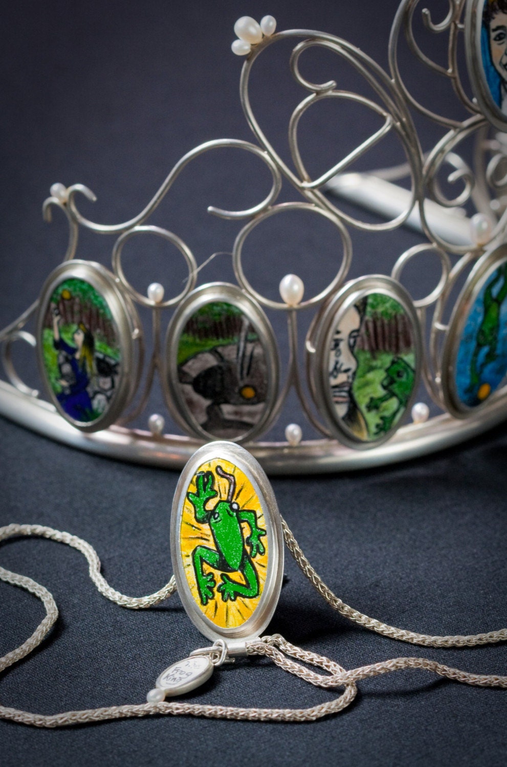 The Frog King-Brother's Grimm story crown with removable necklace/ brooch