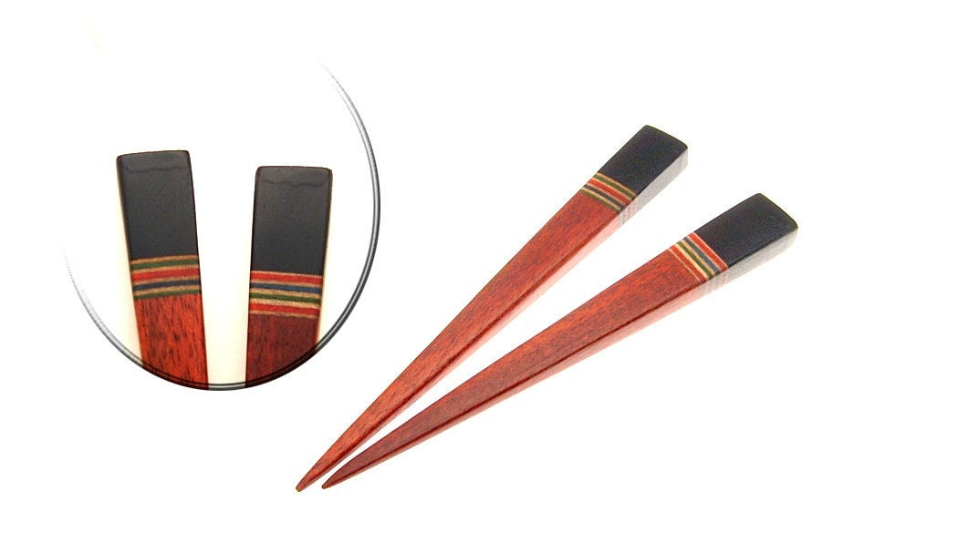 Handmade Wood Hair Sticks Bloodwood with Ebony Wood