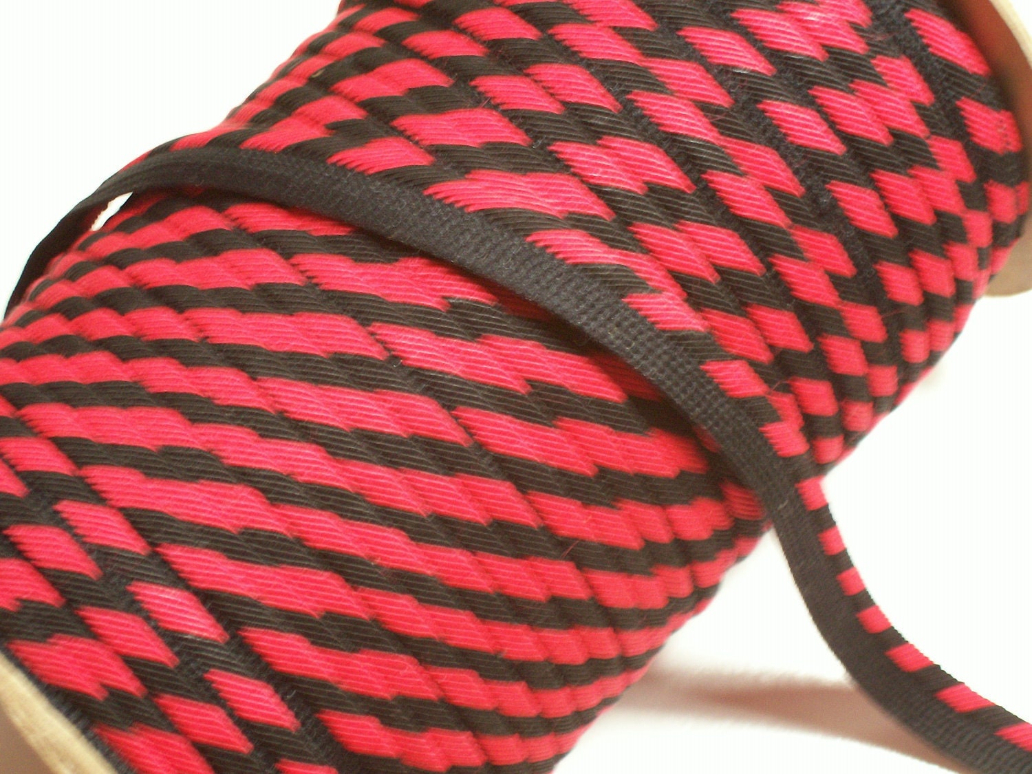 Vintage Black and Red Striped Lip Cord Trim 1/2 inch x 1 yard