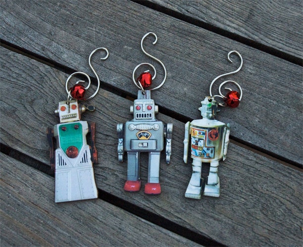 Robot Christmas Ornaments by spunkyfluff on Etsy