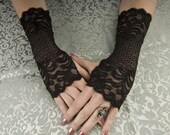 size xlarge - Steampunk / Goth / EGL Beautiful 8" long Black lace fingerless glove wristlettes - kvodesign