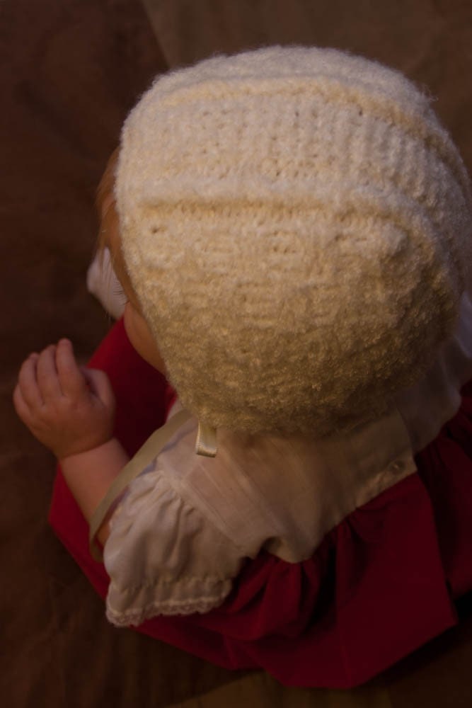 Cream Baby Basketweave Knit Bonnet 0-9 Months