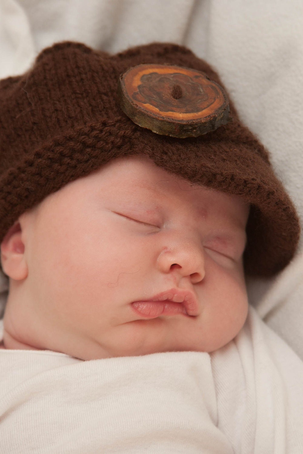 Dark Brown Newsboy Cap with Wooden Button for Newborns