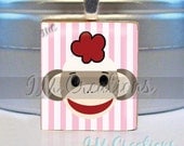 Scrabble tile pendant - Sock Monkey Pink Striped (SYM290)