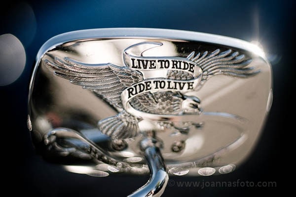 Live To Ride-  print of Harley Davidson mirror, in beautiful blue tones, with sun reflection, like on the road, 8x12" (20x30cm)