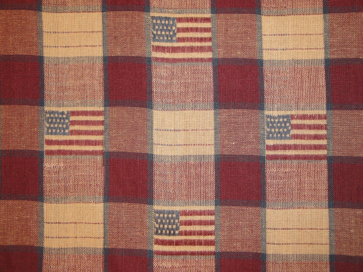 Old Glory Flag Check Jacquard Cotton Material  1 Yard