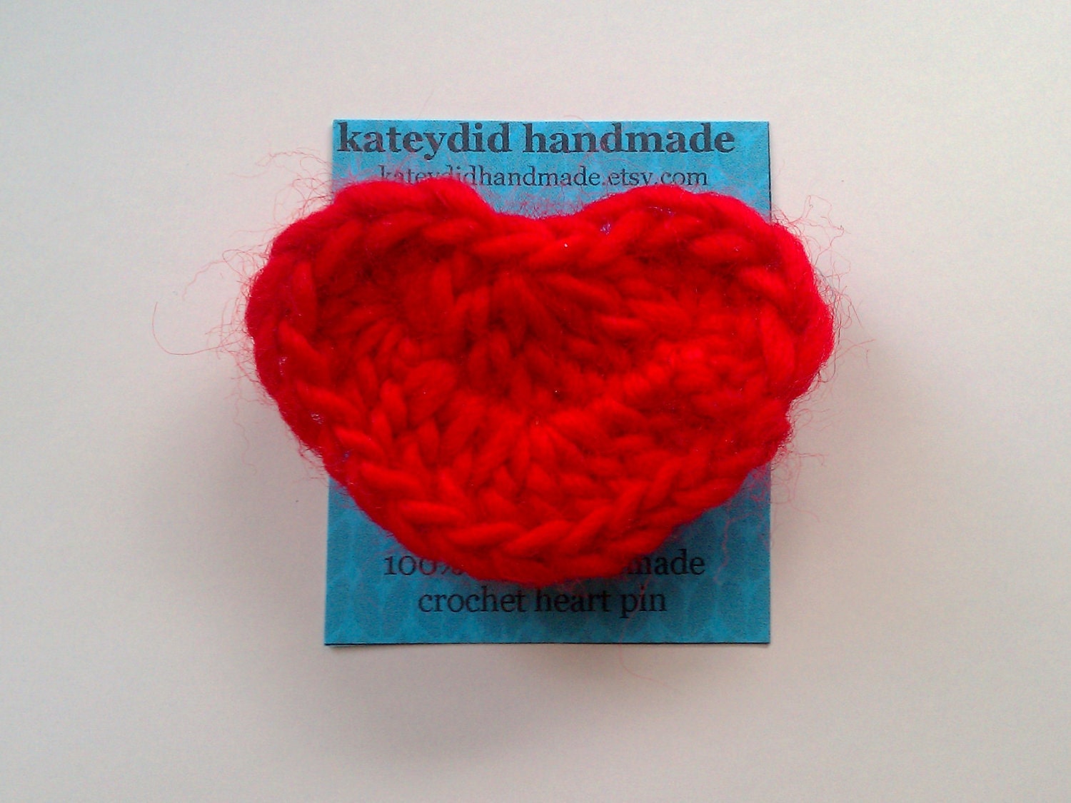 red wool crochet heart pin - soft and fuzzy bright red crocheted heart brooch - mother's day gift - perfect party or wedding favors