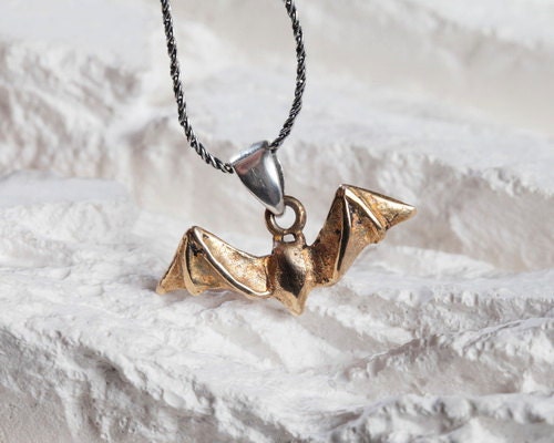 Bat Necklace in Bronze with Silver Chain