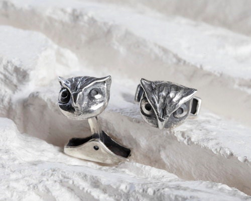 Silver Owl Cufflinks, Groom Cufflinks, Silver Cufflinks --made to order