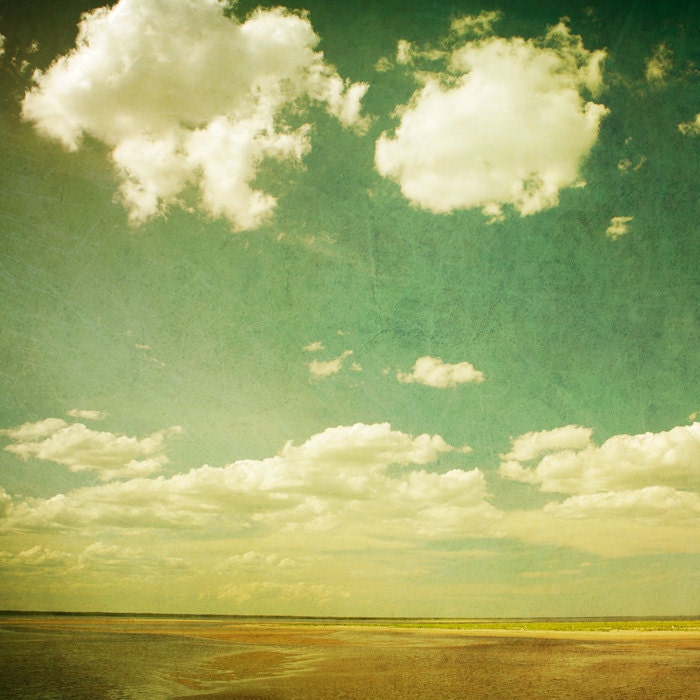 Beach photo seascape ocean cloud photography teal cedar green rust brown orange home decor by bomobob - So Far Away 8x8