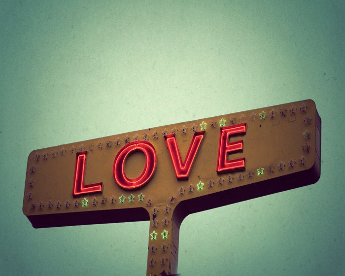 Whimsical photo, wedding present, romantic gift, for her, cedar green, I love you, ruby red, vintage sign, BFF