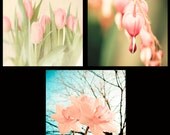 Three 12x12 flower prints gift for mom pastel shades pink flowers for gardeners honeysuckle shabby chic decor