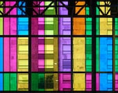 Rainbow colors urban photography avant garde architecture funky modern decor windows pink yellow green - Palais 8x12