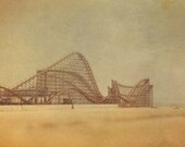 Fine art photography roller coaster photograph tan sepia east coast foggy misty rain shades of brown earthtones