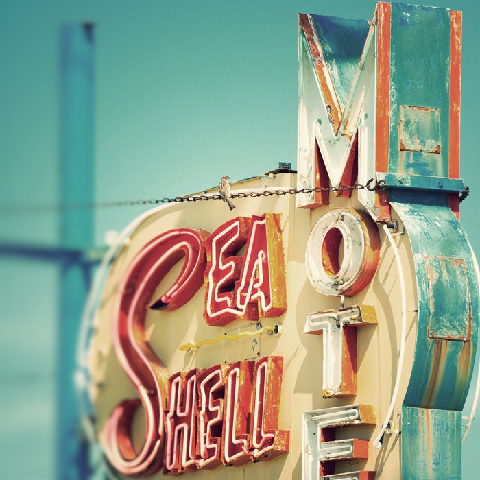 Retro home decor, vintage motel sign, neon sign, Jersey Shore, turquoise, orange, scarlet letter, mad men, bomobob 1950s