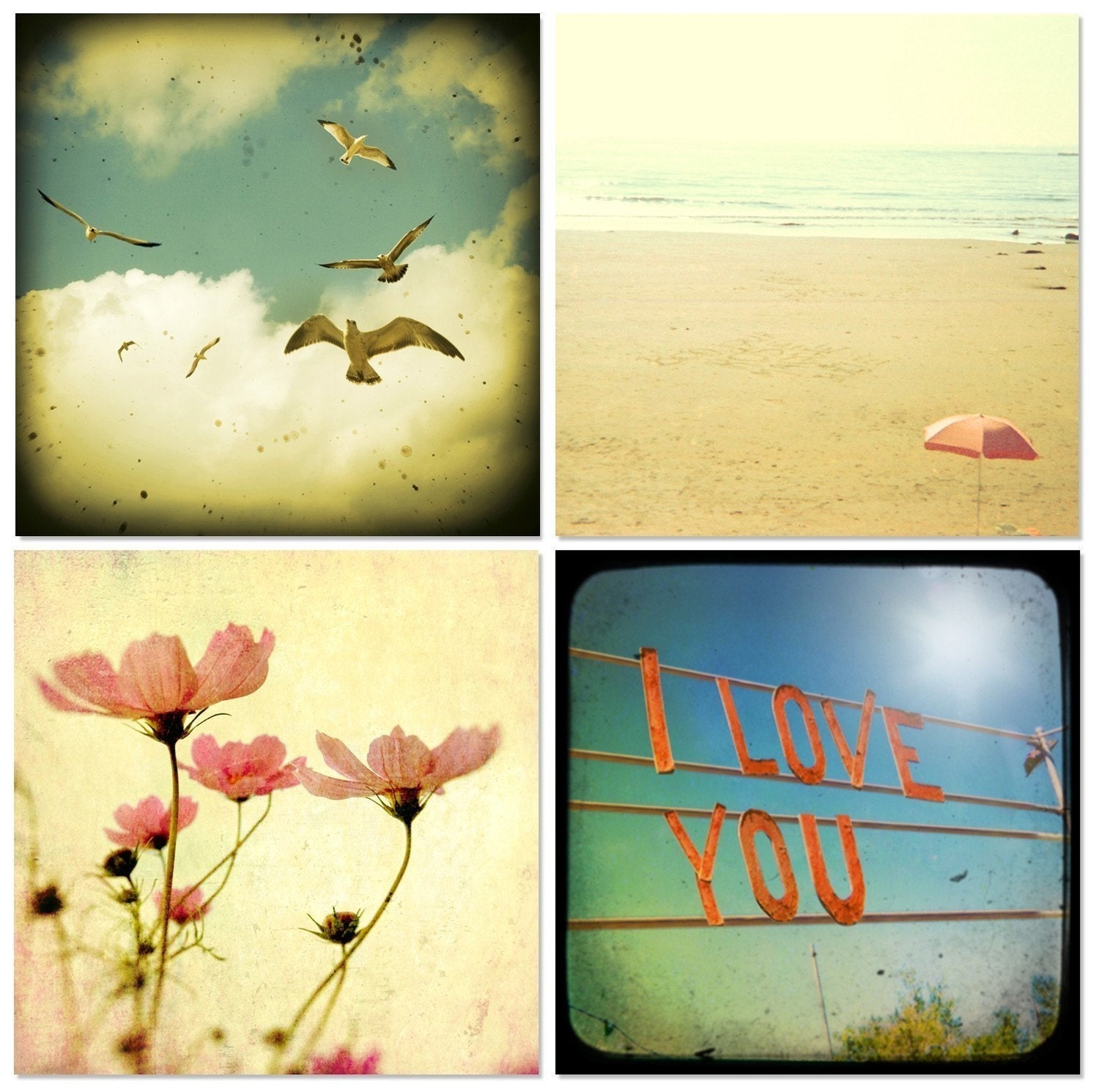 Apartment Therapy Home decor Shabby chic bohemian beach photo I love you cosmos honeysuckle wall decor by bomobob Set of 4 8x8