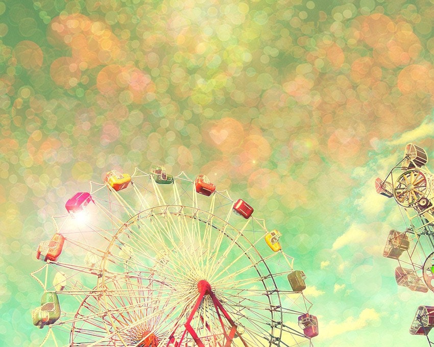 Nursery decor carnival photo children's wall art ferris wheel honeysuckle pink pastel hearts circus art Happiness 8x10