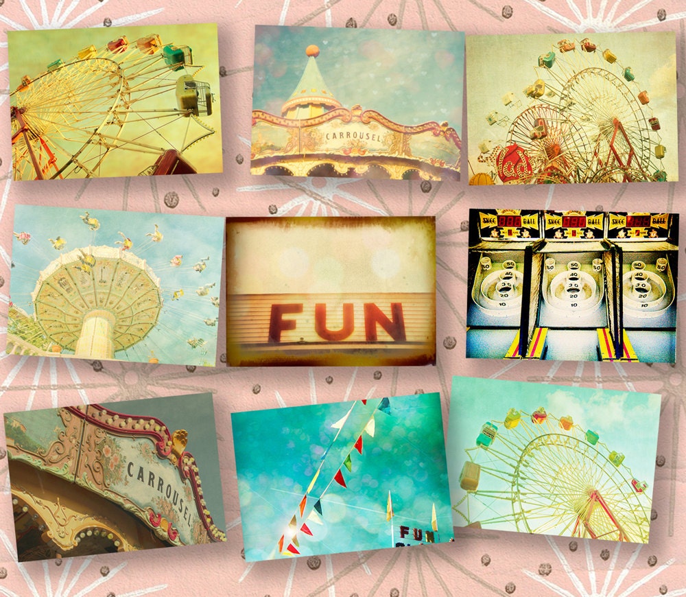 SALE - Carnival photography, circus art, print collection, county fair, fine art photography, nursery wall art, new baby -  9 5x7 prints