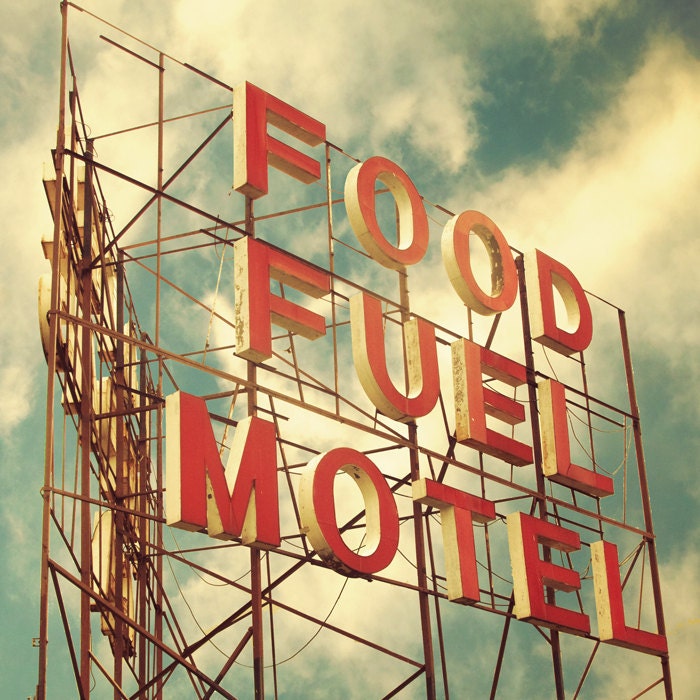 30% OFF Vintage motel sign Red letters travel photo kitchen art guest room decor retro mid century diner : Food Fuel Motel 8x8