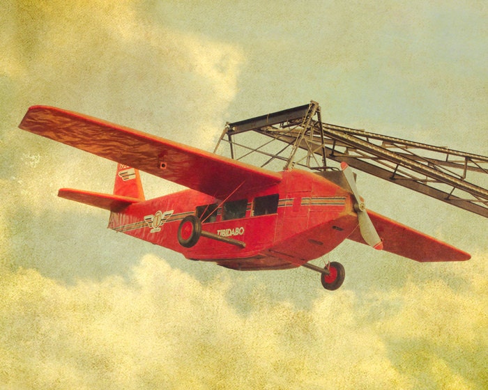 Red Airplane Carnival photography  nursery art boys room olive green gold Barcelona Spain