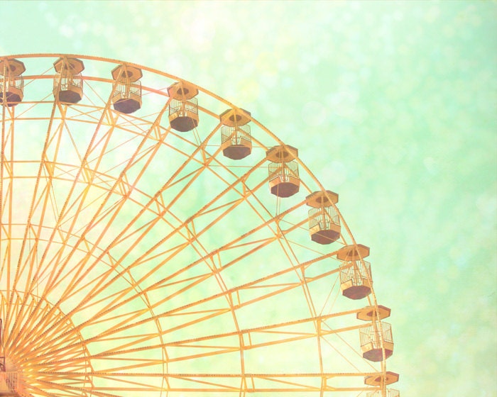 Mint green Photography seaside boardwalk fun fair peach coral art for a nursery ferris wheel peach dreamy arcade