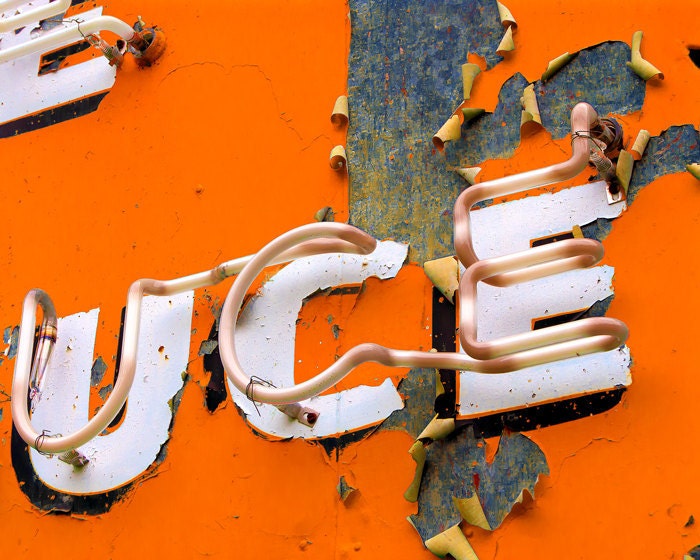 Orange accent decor vintage sign photo tangerine tango citrus neon sign peeling paint pumpkin letters - UCE 8x10
