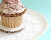 Cupcake With Marbled Chocolate And Vanilla Buttercream, With Fondant Rose On Doily Recycled Cardboard Sculpture Decorative Art