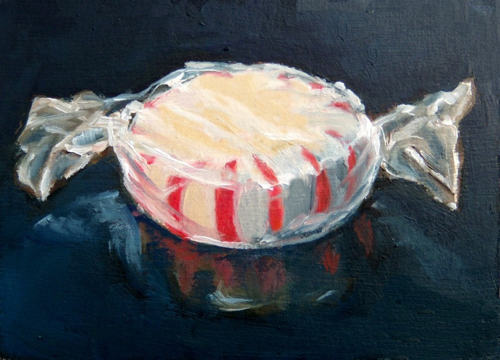 Christmas Star Light Peppermint Original  Oil Painting ACEO Wall Art