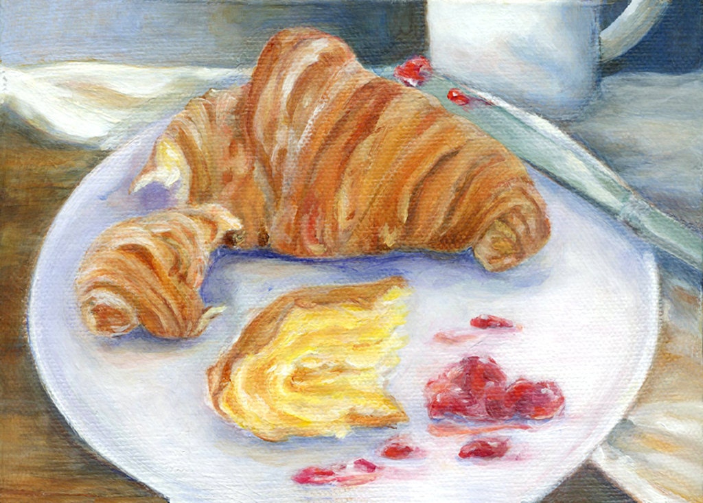 Morning Croissant Original Art French Pastry  Breakfast Food Still Life
