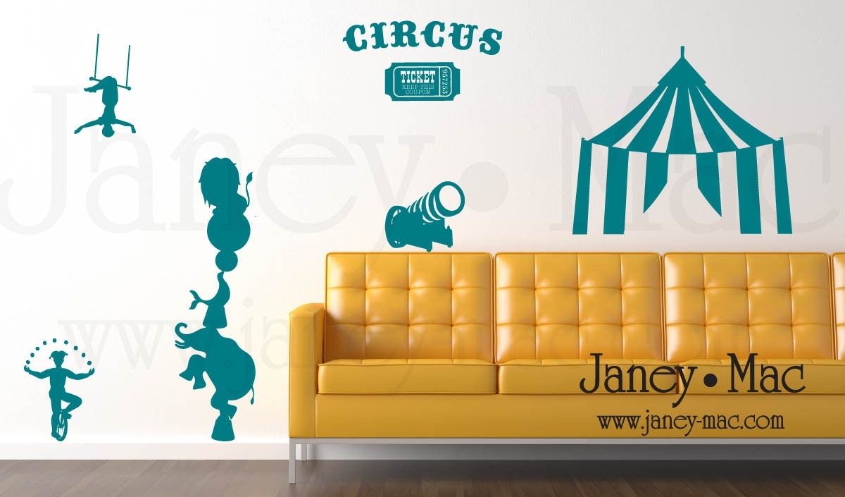 Circus Wall Decal - Tent Cannon Elephant Lion - Children's Bedroom Nursery Room Decor Sticker - CN100