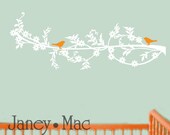 Wall Decal Branch with Birds - Dainty Shabby Chic - Vinyl Wall Art Room Wall Decor Sticker - HT103B