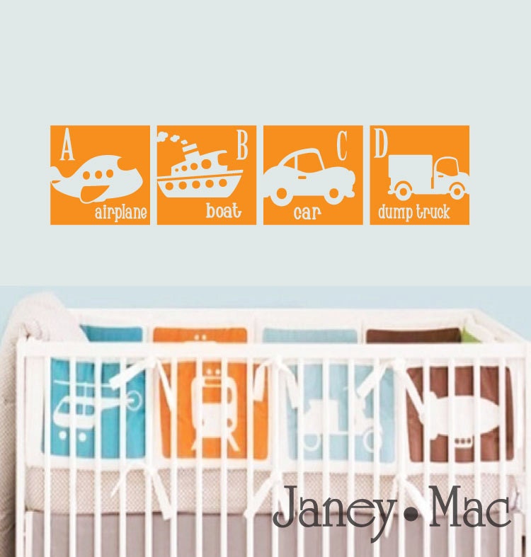 Children's Wall Decal Transportation - Airplane, Boat, Car, Dumptruck - Vinyl Wall Art Stickers - Boy Room Decor - CB100B