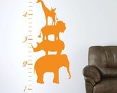Animal Stack Growth Chart Wall Decal - Safari Jungle Vinyl Wall Art - Elephant Lion Giraffe - CC102
