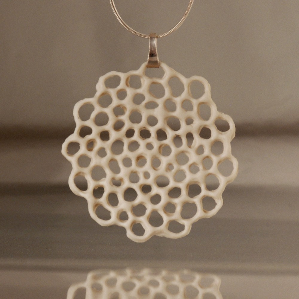 Hanako - porcelain and silver necklace. Floral pendant, organic ceramics. Designed and crafted by Wapa Studio.