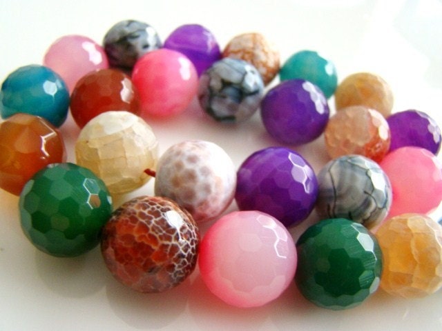 Beautiful Rainbow Agate Disco Faceted Round Beads