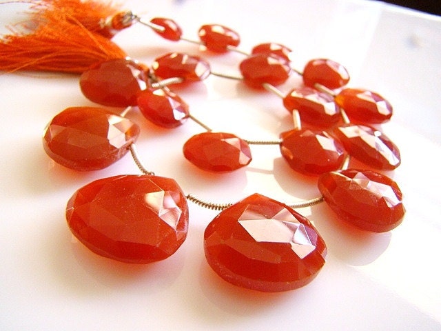 1/2 Strand----Large Orange Carnelian Faceted Heart Briolettes