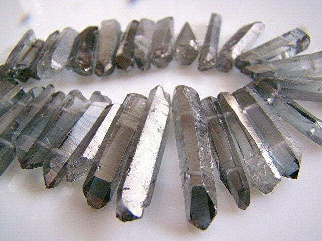 Listing For Robin----Mystic Silver,Gray Quartz Crystal Tip Drilled Briolette Necklace