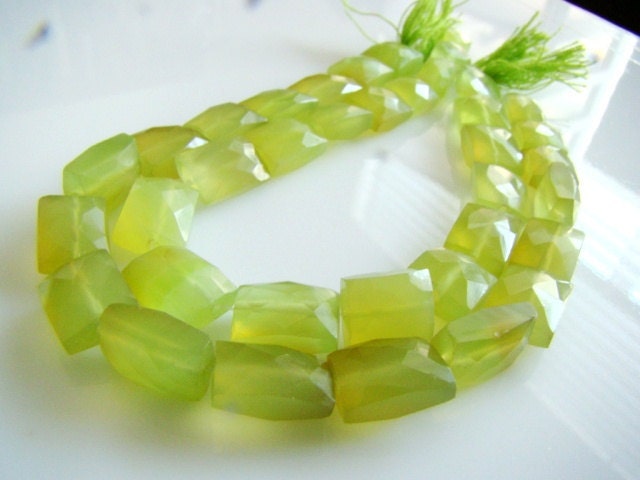 7 Inches----Lime Green Chalcedony Faceted Rectangle Nuggets