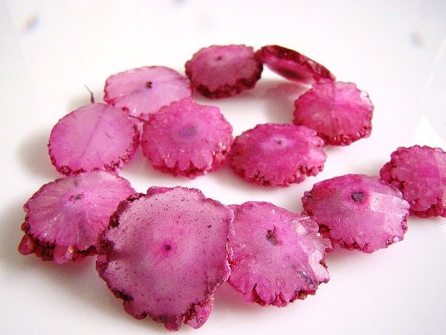 1/2 Strand--Hot Pink Faceted Stalactite Slice Round Nuggets