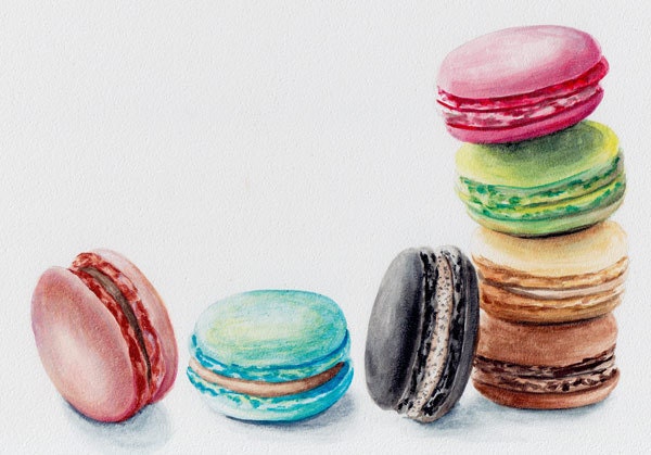 7 Colorful French Macaron Cookies Original Watercolor painting by Redstreake SALE