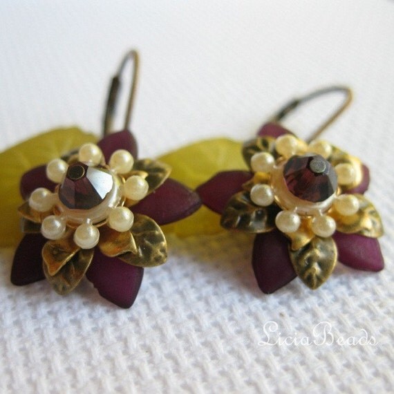 Wine Blossom vintage style earrings
