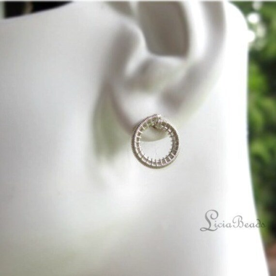 Spinning Circles - hand wrapped sterling silver wire circle earrings