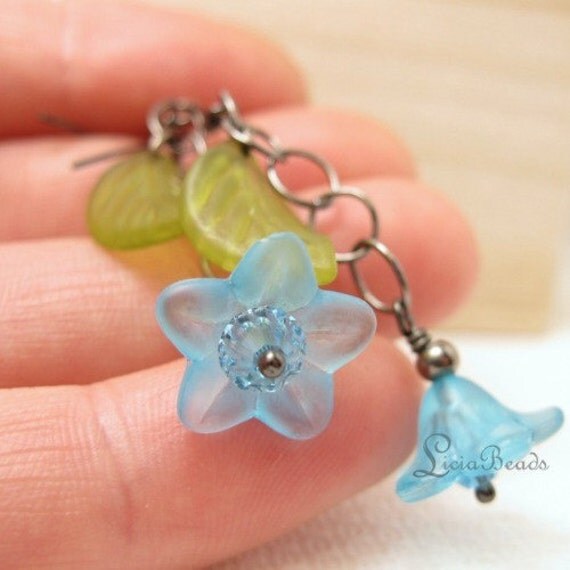 Poolside - Floral and leaf dangle earrings