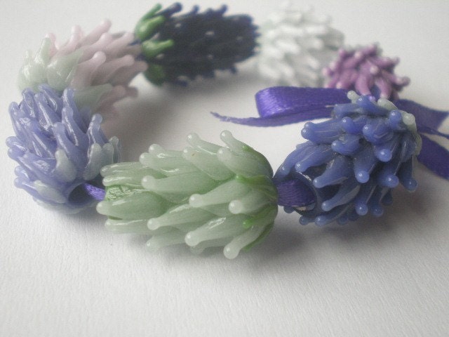 Lavender Glass Bead Set, Handmade, Supplies, Jewelry Making, Purple Lavender Sachet Buds, Dried Lavender Flowers,